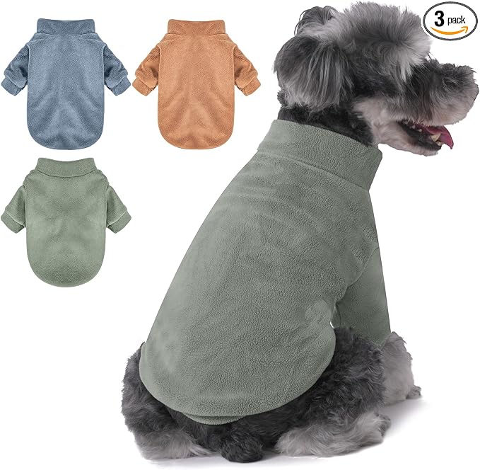 GYALAPERI Dog Sweater, 3 Pack Dog Sweaters for Small Dogs Girl Boy, Ultra Soft Warm Puppy Clothes Dog Coat for Winter (Lt Blue+Olive+Brown, Small)