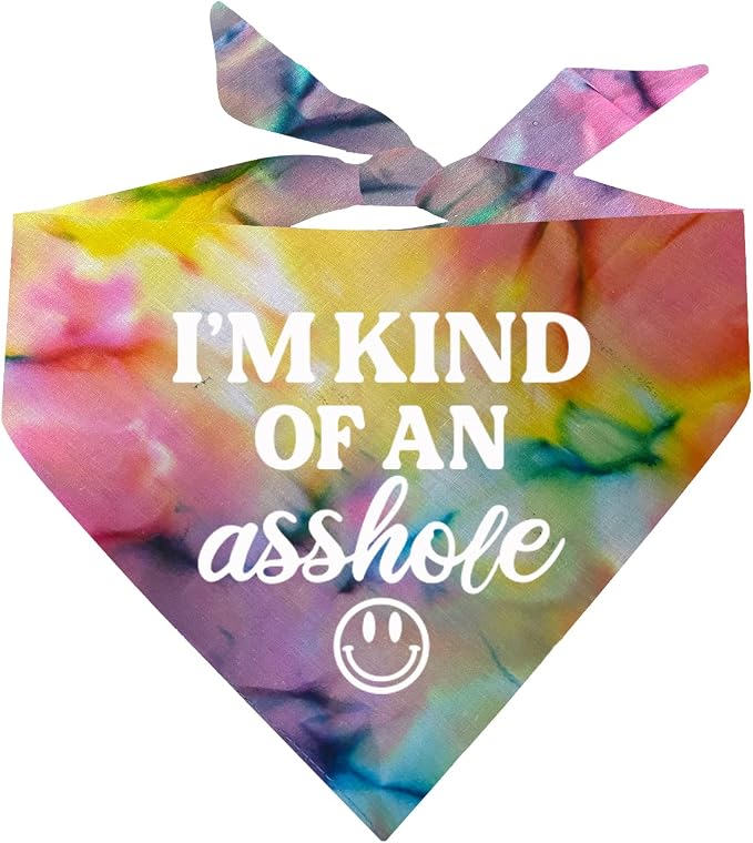 I'm Kind of an A (Problem) Dog Bandana | 100% Cotton Tie Dye Triangle | Made in USA | Do Not Pet | Funny Warning for Reactive or Moody Dogs | One Size | Rainbow Scrunch (31)