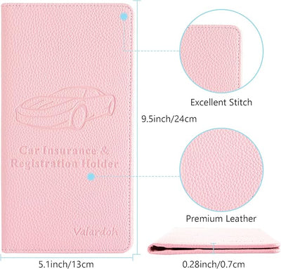 Valardoh Premium Car Registration and Insurance Card Holder, Car Document Holder for Cards, Driver License & other Essential Documents (Pink)