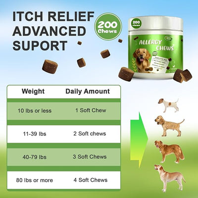 Dog Allergy Chews Itching Skin Relief & Immune Support,Dogs is Human Multivitamin Itch Relief for Yeast, Seasonal Allergies Itchy Skin and Itchy Ears, Gut Health, Chicken- 200ct