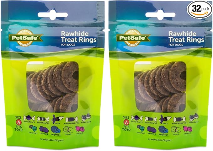 PetSafe Natural Rawhide Treat Ring Refills, Size A, Replacement Treats Busy Buddy Treat Ring Holding Toys (Pack of 32)