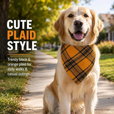 Plaid Dog Bandana-100% Cotton Soft,with Adjustable Buckle,Suitable for Small and Medium-Sized Dogs,Medium