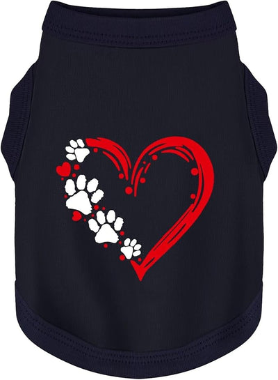 Discover Cozy Sleeveless Canine Wear: Soft, Lightweight, and Breathable Cotton Dog Shirt Featuring Heart and Paw Graphics. Vest Tank Top is Ideal for Small, Medium, and Large Breeds Dark Blue XS