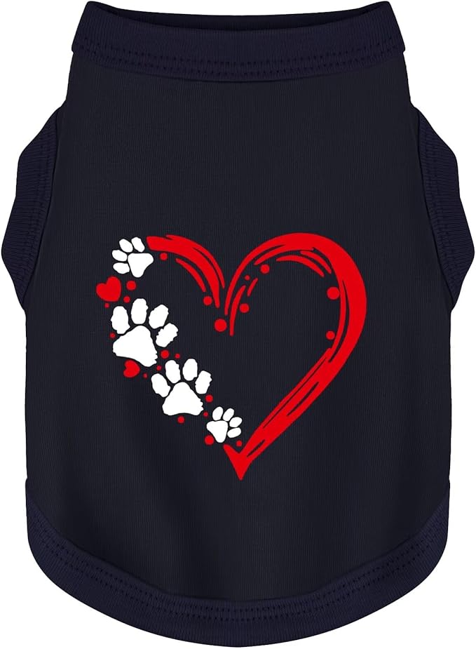 Discover Cozy Sleeveless Canine Wear: Soft, Lightweight, and Breathable Cotton Dog Shirt Featuring Heart and Paw Graphics. Vest Tank Top is Ideal for Small, Medium, and Large Breeds Dark Blue 4XL