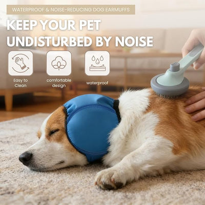 Waterproof Dog Ear Covers for Bathing,Hematoma,Drying,No Shake Ear Wraps for Dogs Ear Muffs Noise Protection Anxiety Relief,Adjustable Dog Calming Hoodie Shower Cap for Grooming(Blue,L)