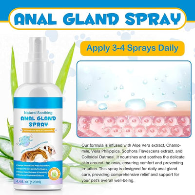 Anal Gland Spray for Dogs 120ml | Dog Anal Gland Support with Aloe Vera & Chamomile, Helps Relieve Discomfort, Deter Scooting, Reduce Odors & Soothe Irritation, 4.4 Fl Oz