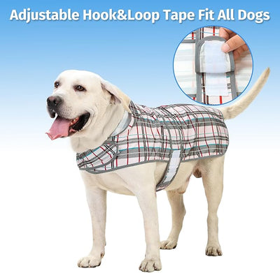 Dog Raincoat for Large Dogs Waterproof Jacket Hooded Rain Coats with Reflective Strips Leash Hole & Poncho Adjustable Fit (Plaid,XXL)