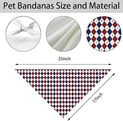 4th of July Dog Bandana, Patriotic Checkered Pet Triangle Scarf for Independence Day Party Outfit, American Flag Style Neckerchief for Small Medium Dogs, Puppy Gift
