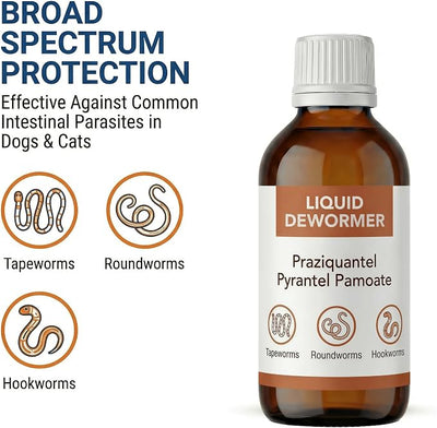Liquid DeWormer for Cats and Dogs, Praziquantel & Pyrantel Pamoate, Targets Tapeworm, Roundworm & Hookworm, Dewormer for Puppies(6-25 lbs) & Kittens, 3.4 fl oz (100 mL) with Syringe