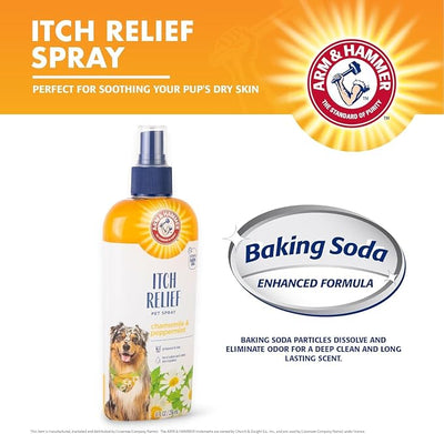 Arm & Hammer for Pets Itch Relief Spray for Dogs, Baking Soda Formula to Soothe Itchy and Irritated Skin and Hot Spots, No-Rinse Application, Chamomile and Peppermint Scent, 8 Fl Oz - 2 Pack