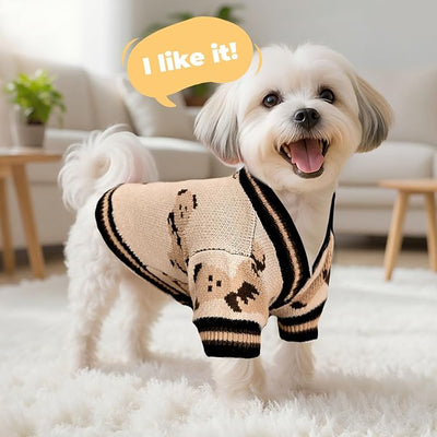 PETCARE Small Dog Sweater Cute Bear Dog Cardigan Coat Clothes for Small Medium Dogs Boy Girl Soft Warm Fall Winter Puppy Knitted Outfits Chihuahua Shih Tzu, (Beige, Small, Chest 12" Length 9.5")