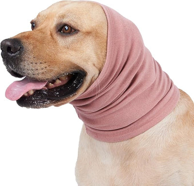 Meifsou Calming Hoodie for Dogs - Stretchy Dog Ear Cover, No Shake Anxiety Head Wrap Quiet Ears, Pet Snoods for Thunder, Lightning, Fireworks, Vet Visits, Grooming, Rabbit Plush Fabric, Pink M