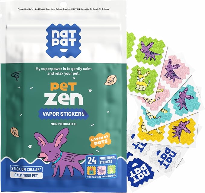 NATPAT Pet Zen Calming Patches for Dogs – Non-Medicated Effective Stress Relief for Travel, Fireworks & Separation Anxiety - Long Lasting & Non-Toxic (24 Patches) - Locket Sold separetely