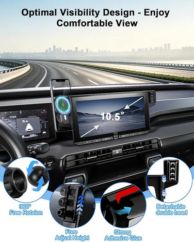 PZK Dual Car Phone Mount for Toyota RAV4 2026 Accessories 10.5-Inch Screen | Magnetic 15W Fast Wireless Charger Phone Holder 360° Rotation Phone Cradle Hands-Free Not Affect Vent (Not Fit 12.9-Inch)