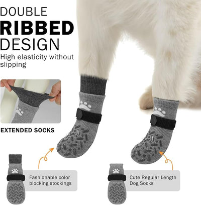 SCENEREAL Anti Slip Dog Socks to Prevent Licking Paws, Dog Shoes for Hot/Cold Pavement, Paw Protector Traction Control on Hardwood Floor, Dog Shoes Booties for Puppy Small Medium Large Senior Dogs