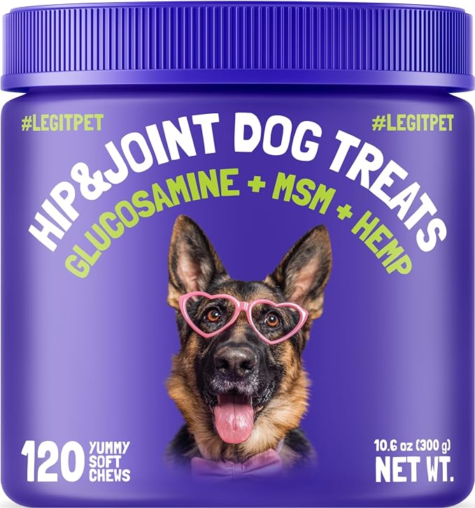 Hemp Hip & Joint Supplement for Dogs Soft Chews Made in USA Functional Glucosamine for Dogs Chondroitin MSM Turmeric Hemp Seed Oil Natural Pain Relief Mobility Advanced Joint 120 Treats