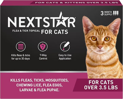 NEXTSTAR Flea and Tick Prevention for Cats, Repellent and Control, Fast Acting Waterproof Topical Drops, Flea Prevention for Cats Over 3.5 lbs, 3 Monthly Doses