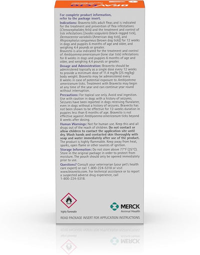 BRAVECTO Topical Solution for Dogs, Flea & Tick, 12 Week Supply, 9.9-22 lbs., Orange Box