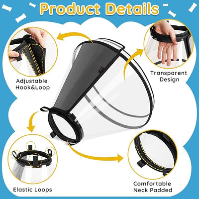 Dog Cone Collar After Surgery, Extended Dog Recovery Cone to Stop Licking Wounds, Transparent Soft Elizabethan Collar for Large Medium Small Dogs, Adjustable Pet Cone with Elastic Neck Loops