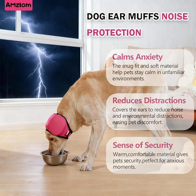 Dog Ear Covers for Grooming,Bathing & Blow Drying,No Shake Ear Wraps Anxiety Relief,Adjustable Quiet Ears for Dogs Comfort Calming Hood for Thunderstorms,Fireworks,Pink,M