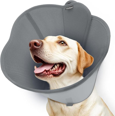 Upgraded Dog Cone Collar for Large Medium Dogs, Soft Dog Cone with Double-Layer Design, Adjustable Pet Recovery Collar for Dogs After Surgery, Elizabethan Collar (M, Grey)