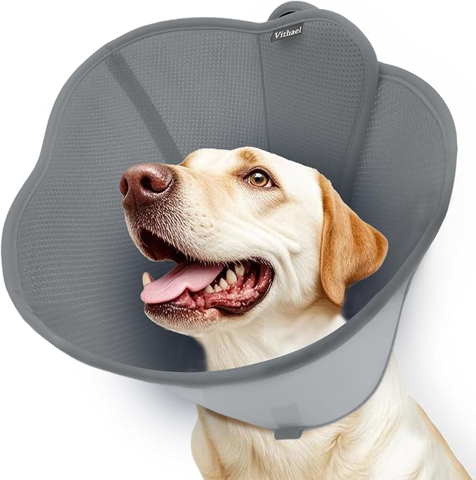 Upgraded Dog Cone Collar for Large Medium Dogs, Soft Dog Cone with Double-Layer Design, Adjustable Pet Recovery Collar for Dogs After Surgery, Elizabethan Collar (L, Grey)