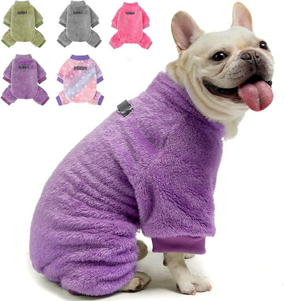 PAWCHIE Dog Fuzzy Velvet Pajamas,Dog Sweater Winter Cloth for Small Dogs Cat,Boy Girl,Pet Jumpsuit, Doggy Apparel,Purple,M