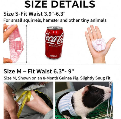 3Pcs Washable Squirrel Diapers Reusable (Size M, 6" - 9" Waist) | Soft & Comfortable, Adjustable, Highly Absorbent and Leak-Proof, Small Pet Diapers for Guinea Pig, Ferrets, Young Chinchillas