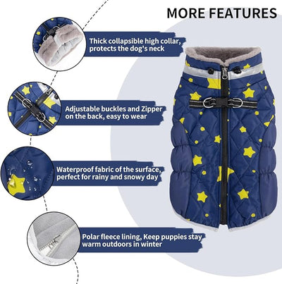 CuteBone Waterproof Winter Coat with Harness, Reflective Warm Jacket with Zipper for Cold Weather, Snowsuit for Small Medium Large Dogs