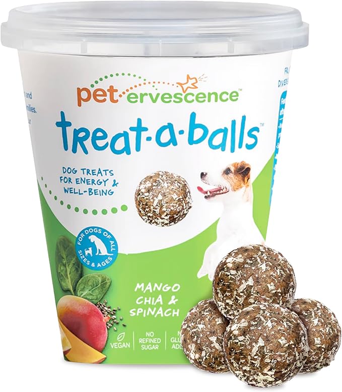 Mango, Chia, & Spinach Grain Free Dog Treats Soft - All Natural Dog Treats - Human Grade, Gluten Free, Non-GMO, Clean & Nutritious, Plant Based Vegan Ingredients - 18pk