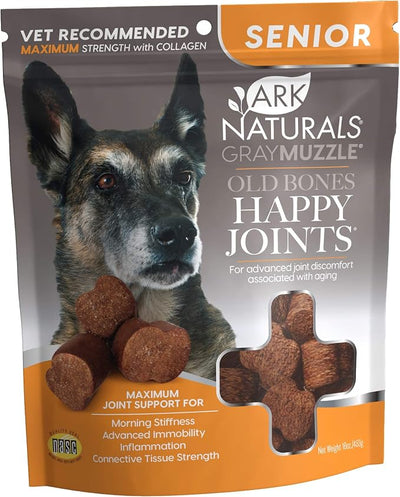 ARK NATURALS Gray Muzzle Old Dogs Happy Joints Chews for Large Breed Dogs, Vet Recommended to Support Cartilage and Joint Function, 500 mg Glucosamine, 16.5 oz Bag, Packaging May Vary (71008)