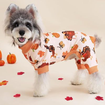 XPUDAC 4 Pack Thanksgiving Turkey Dog Pajamas Soft Strechy Puppy Onesies Funny Pet Fall Clothes for Small Medium Dogs Boy Girl Cat Doggy Costume, XS