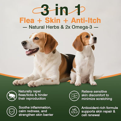 Dog Flea and Tick Prevention Allergy Chews - Omega 3 Skin and Coat Supplement,Immune Support,Natural Yeast,Itching & Licking Relief Treatment Chewable,Bites,Chews for Dogs Itching-200 Count