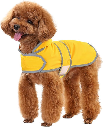 Dog Raincoat for Small Dogs Puppies Waterproof Jacket Hooded Rain Coats with Reflective Strips Leash Hole & Poncho Adjustable Fit (Yellow,S)