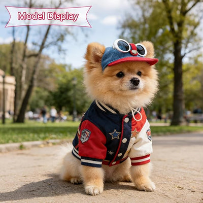 2 Pcs Pet Baseball Cap and Sunglasses, Dog Sun Hat with Ear Holes, Summer Adjustable Buckle Visor Caps for Cats, Small Medium Dogs (Red, Small)
