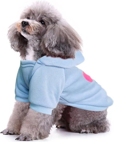 Jecikelon Print Dog Hoodies for Small Dogs, Soft Fleece Puppy Clothes for Pet Cat, Warm Winter Outfits Cold Weather Coats, Cute Sweatshirt Puppies Costume (Light Blue, Large)