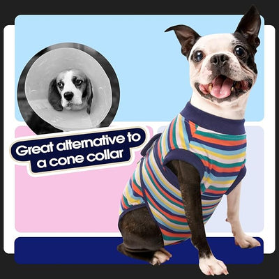 FUAMEY Recovery Suit for Dogs After Surgery,Soft Breathable Dog Bodysuit E-Collar & Cone Alternative Surgical Suit,Male Female Dog Neuter Spay Suits Anti Licking Wounds Onesie Dark Blue Stripes XXL