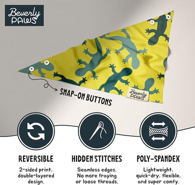 Snap-On Dog Bandana for Small Medium Large Pets, Dogs Cats Adjustable Handkerchief Scarf for Girl & Boy, Funny Cute Puppy Apparel & Accessories (Yellow Gecko, Medium)