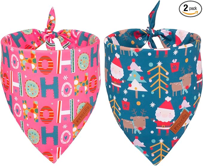 PTDECOR Christmas Dog Bandana, Reversible Holiday Xmas Pet Scarf, Multi Size, Pink Blue Christmas Bandanas for Extra Large Dogs Pets (Pink&Blue, X-Large)