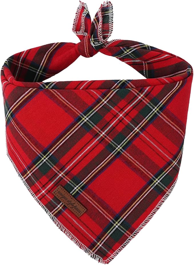 Unique Style Paws Dog Christmas Bandanas 1PC Washable Cotton Triangle Red Plaid Dog Scarfs for Small Medium Large Dogs and Cats