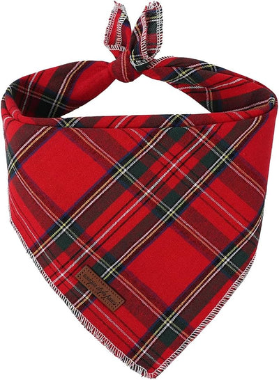 Unique Style Paws Dog Christmas Bandanas 1PC Washable Cotton Triangle Red Plaid Dog Scarfs for Small Medium Large Dogs and Cats