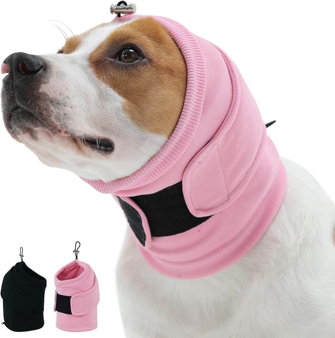Kuoser Dog Noise Canceling Ear Wrap, Anxiety Relief Calming Hoodie, Pink XL | Thick padded double-Layer with dual noise canceling technology, Anti-slip hook & loop fastener, Fireworks Grooming Vet-visit