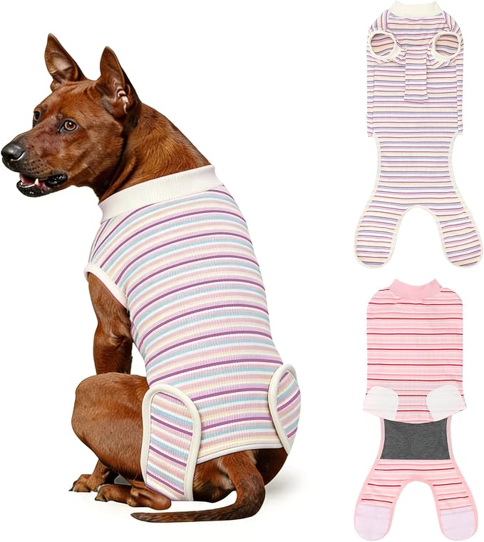 2 Packs Breathable Cotton Dog Recovery Suit for After Neuter Spay Abdominal Wounds Protector, Professional Anti-Licking Onesies for Male Female Pets Surgery Bandages, 2XL Textured Pinky White