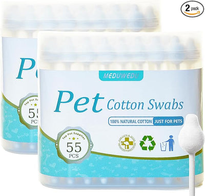 MEDUWEDU 2-Pack Dog Ear Cleaning Cotton Swabs, More Reliable, Safer to Care for Pet Ears, Prevent Accidental Injuries, Suitable for Medium and Large Dogs, Dog Ear Cleaning Kit, L Size, 110 PCS