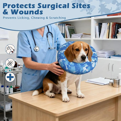 IEUUMLER Inflatable Recovery Dog Cone Collar, Neck Donut Protective ECollar, Adjustable Soft Collar for Dog and Cat After Surgery Prevent from Biting & Licking EU020 Blue Camo M