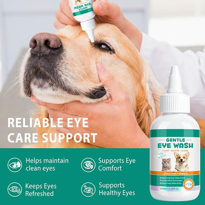 ISUNRISE Dog and Cat Eye Wash & Tear Stain Cleaner, Eye Drops for Dog and Cat Eye Infection Treatment to Soothe Irritation, Relieve Dry Eyes Pink Eyes, Safe & Gentle for All Animals, 3.38 fl oz