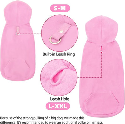EXPAWLORER Dog Hoodie Fleece Sweater Vest, Hooded Dog Sweatshirt Fall Winter Pet Clothes with Leash Hole, Sleeveless Warm Cozy Puppy Clothing for Cat Small Medium Large Dogs Girl Boy, Pink L