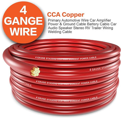 4 Gauge Wire (50ft Each - Red/Black) Copper Clad Aluminum CCA with Cable Cutter,Lugs Terminal Connectors and Heat Shrink Tube - Battery Power/Ground Cable,Car Audio Speaker,RV Trailer Amp Wiring kit