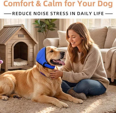 Dog Ear Muffs Noise Protection, No-Shake Ear Wrap for Hematoma Care, Bathing, Drying, Swimming & Noise Anxiety Relief (Blue, Small)