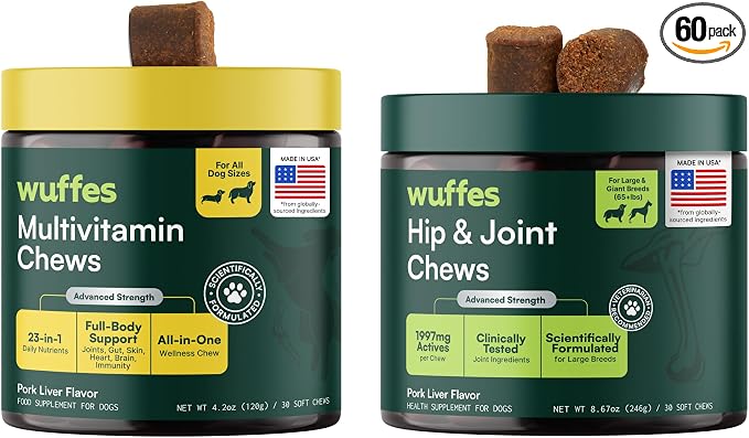 Wuffes Hip and Joint Supplement for Large Breeds and 23-in-1 Multivitamin Bundle